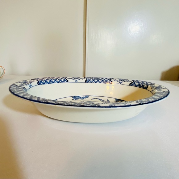 Antique Yuan Wood & Sons England Oval Deep Dish 10x7.25 Inches Blue & White - Picture 6 of 13